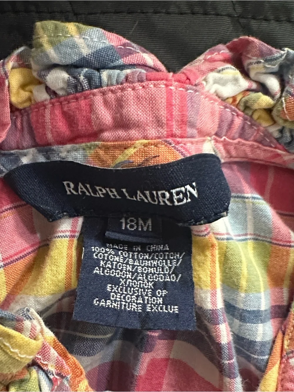 Ralph Lauren Baby Girl Blue Pink Plaid Ruffle Trim Dress Preppy Cottagecore